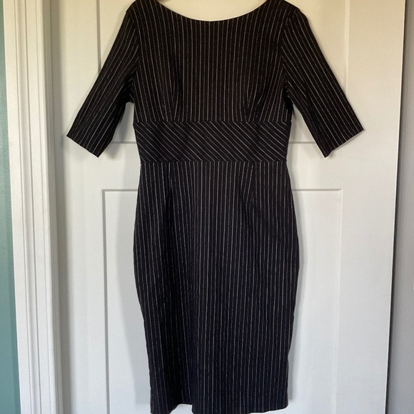 The Pretty Dress Co HEPBURN PENCIL DRESS IN BLACK PINSTRIPE - Picture 3 of 13